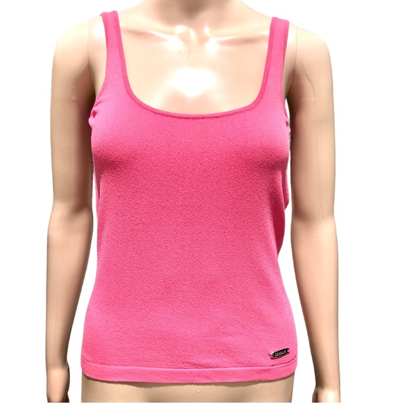 VERSACE pink-ish color knit tank top with silver logo plate Sz m - Picture 1 of 14
